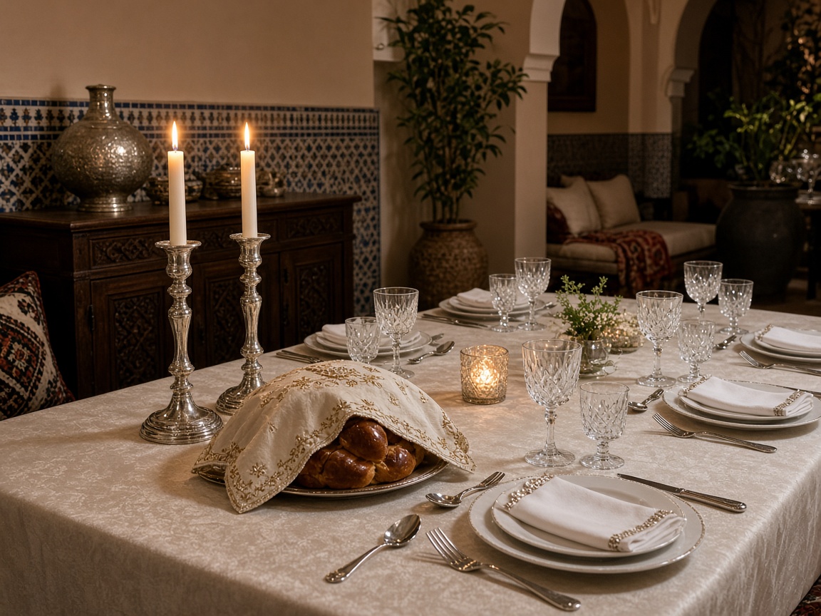 Traiteur Kacher Marrakech — table de Chabbat dressée à la villa